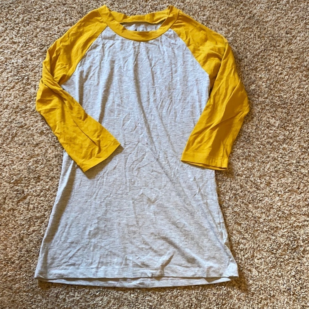 Yellow and Gray Fitted Baseball Tee